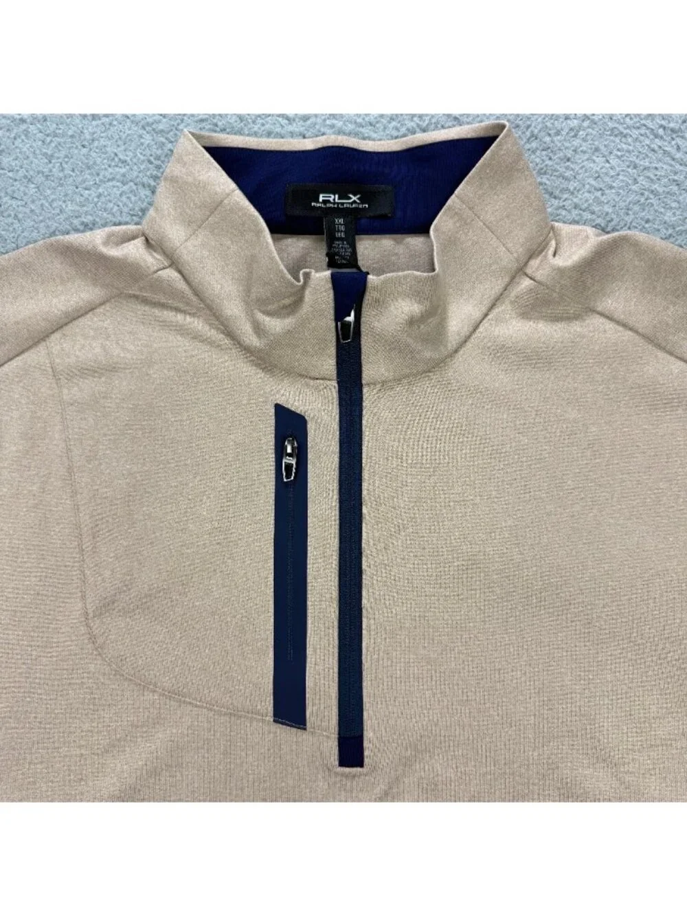 RLX Ralph Lauren Sweater Men XXL 2XL Beige Performance Jersey 1/4 Zip Golf Shirt